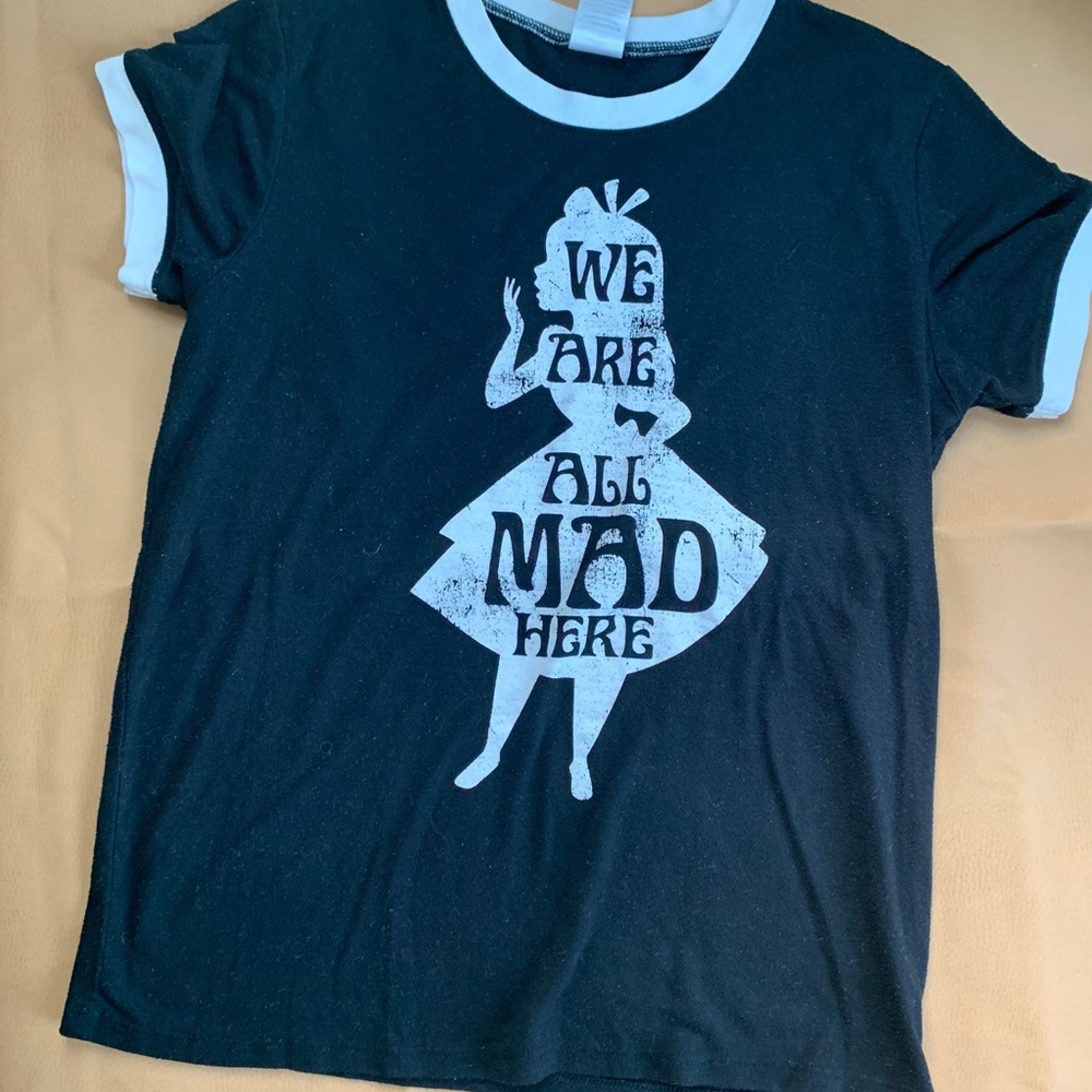 Alice in Wonderland Black and White Ringer Tee